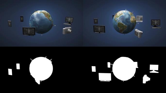 各种移动设备连接全球地球网络通信。4k动画。