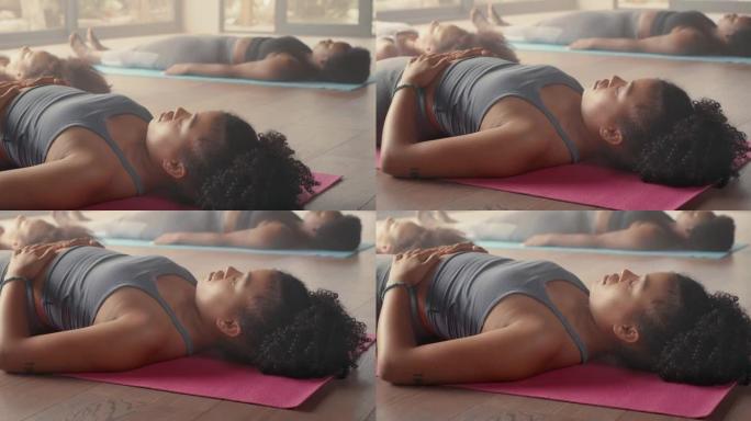 一群年轻女子在瑜伽训练后休息的4k视频片段