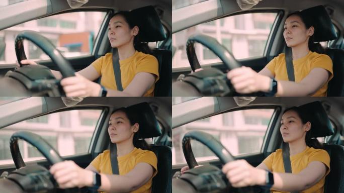 亚洲女子驾驶汽车女司机驾车