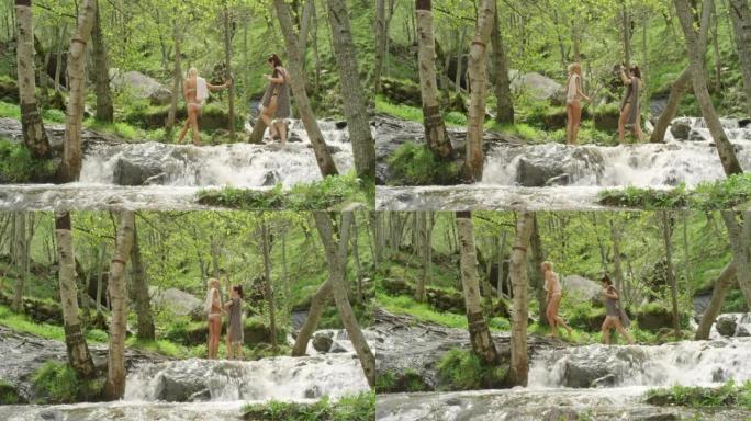 两个朋友在森林里散步的4k视频片段