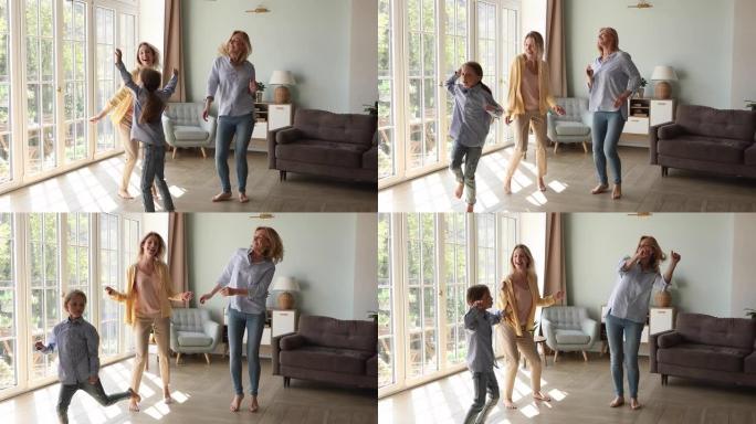 喜出望外的三代女性在家里一起跳舞