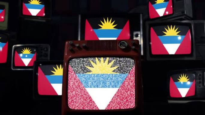 安提瓜和巴布达国旗和旧电视。