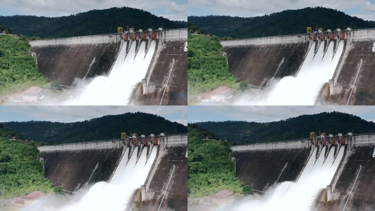 大坝水流鸟瞰图美景云雾白纱