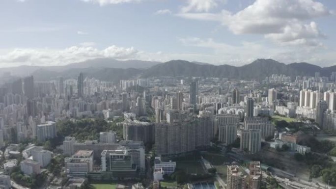 描述香港城市天际线的未分级10位DLog-M航拍画面