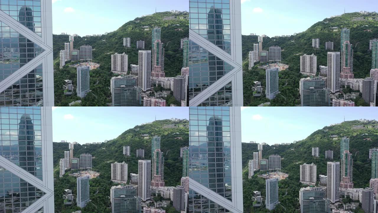 香港摩天大楼的无人机视图