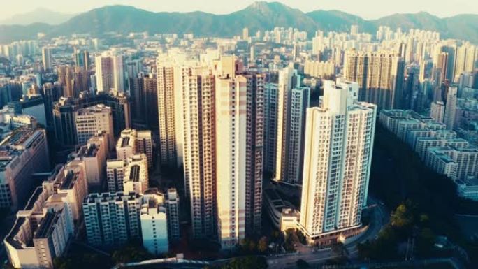 香港九龙住宅区密集航拍人口爆炸