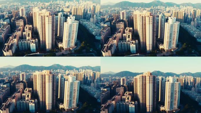 香港九龙住宅区密集航拍人口爆炸