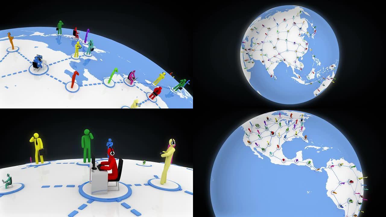世界网络。白色和彩色。亚洲-美洲。