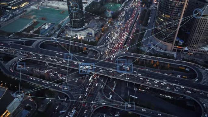未来智能交通航拍城市交通点线