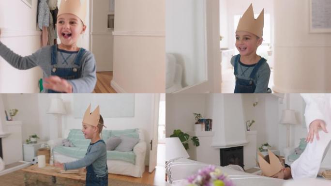 快乐的母子玩抓跑房子可爱的小男孩戴着生日帽子玩游戏追逐妈妈一起享受快乐的周末4k镜头