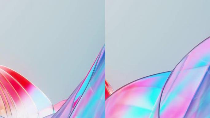 玻璃花背景。3D渲染的抽象背景，呈不同颜色的玻璃花形状，为明亮的创意设计