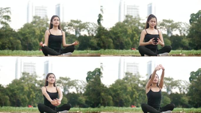 年轻的亚洲女性种族练习瑜伽