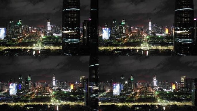 现代城市深圳夜间鸟瞰天际线