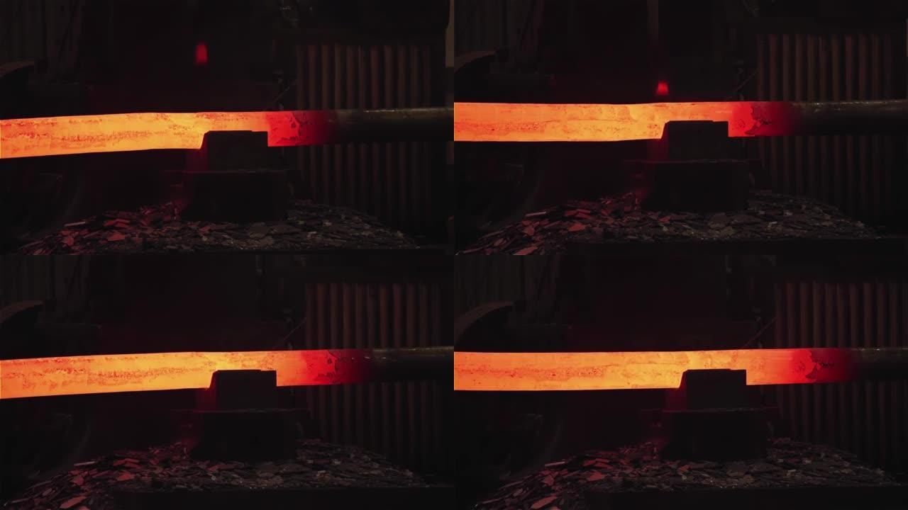 锤锻工艺，热钢锭在铸造厂用动力锤机成型。4k分辨率。