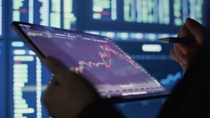数字平板电脑上的手势，用于分析股市数据
