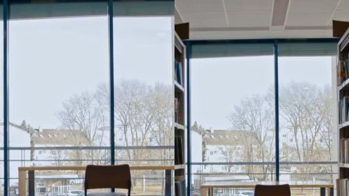 空的公共图书馆的SLO MO镜头