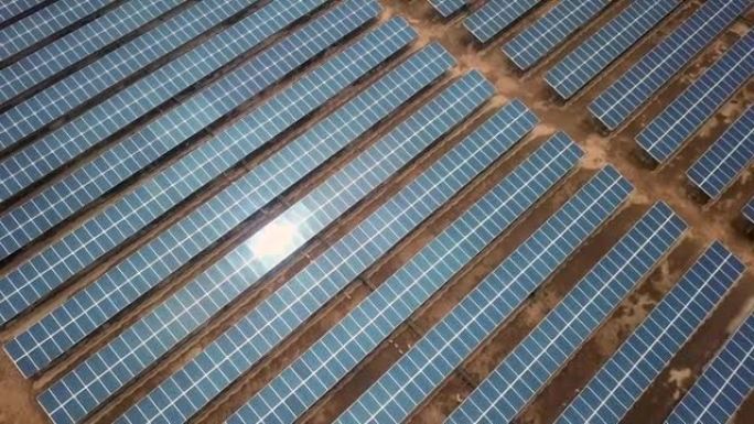 鸟瞰图太阳能电池板清洁能源电力