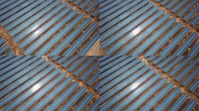 鸟瞰图太阳能电池板清洁能源电力