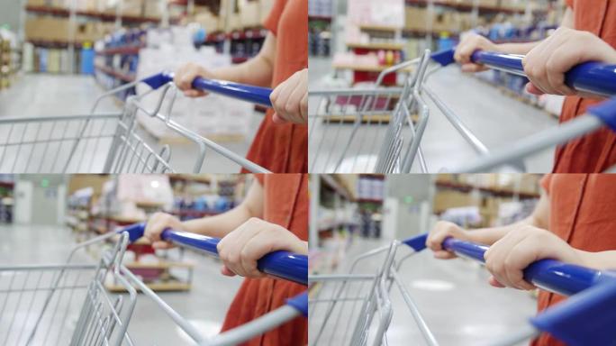 在超市里推购物车唯美空镜手推车绿化情绪