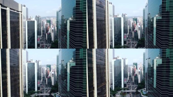 香港市中心的鸟瞰图。亚洲智慧城市的金融区和商业中心。摩天大楼和高层建筑的俯视图