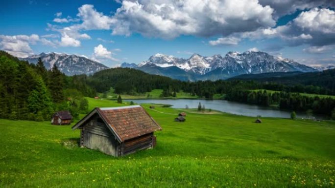 德国，巴伐利亚，卡温德尔山脉与湖Gerold -时间推移跟踪拍摄