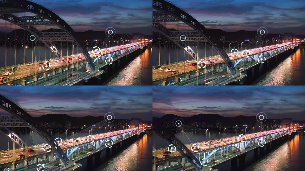 智能交通跨江大桥车流合成剪辑现代化都市