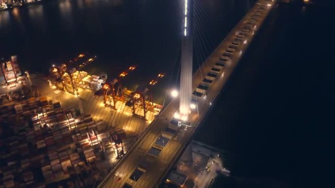 夜间昂船洲大桥及青沙公路无人驾驶飞机景观