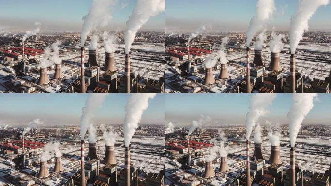 冬季钢铁厂工业的T/L鸟瞰图