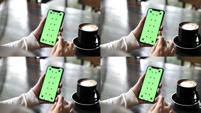绿屏智能手机抠像合成咖啡