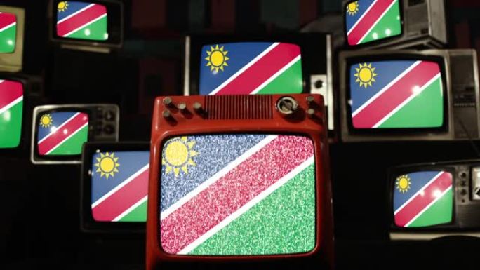 纳米比亚国旗和复古电视。