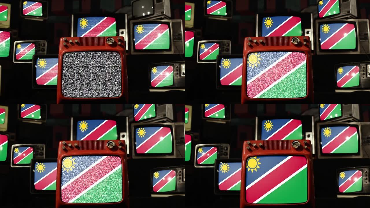 纳米比亚国旗和复古电视。