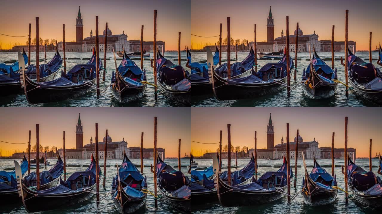 意大利的威尼斯，停泊的吊船