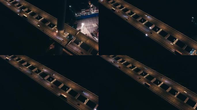 香港夜间的石匠桥道路交通车辆出行立交马路