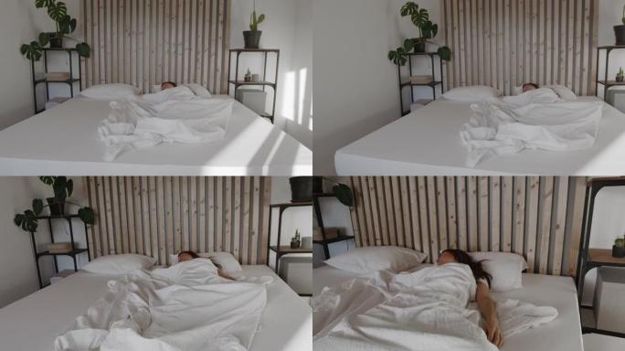 睡在床上的女人熟睡舒适睡眠