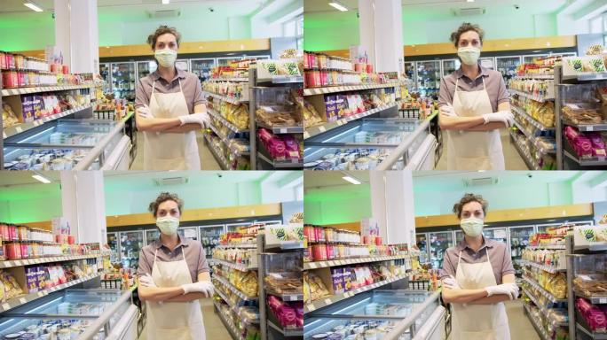 大流行期间在超市工作的成熟女性