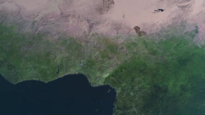 尼日利亚地图，通过一个4K照片真实动画地球仪放大到太空，包括非洲，西亚和欧洲的全景。史诗旋转世界动画