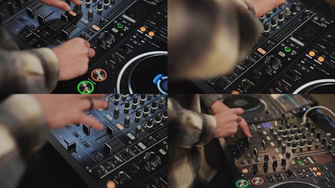 DJ使用转盘和混合板