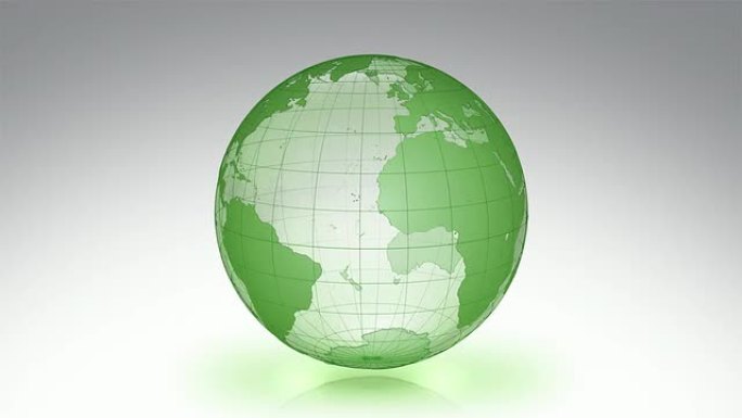 有平行线和经络的旋转地球。亮度哑光。透明-绿色。