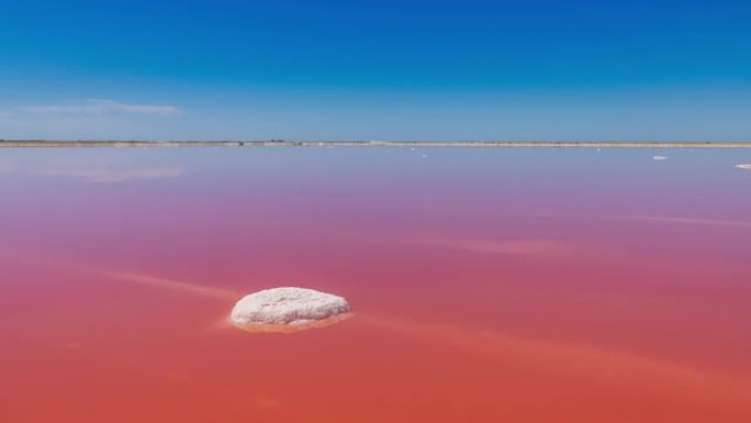 阳光粉色盐湖表面的盐岩