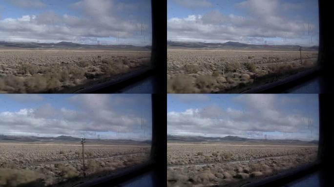 从巴塔哥尼亚火车的窗户往外看，阿根廷，南美洲。