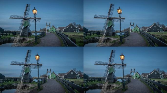 荷兰风车历史悠久的村庄Zaanse Schans-跟踪镜头