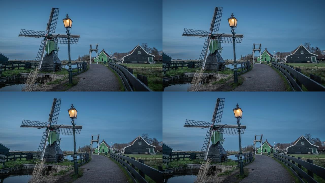 荷兰风车历史悠久的村庄Zaanse Schans-跟踪镜头