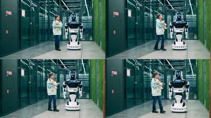 小孩子和一个未来派机器人聊天