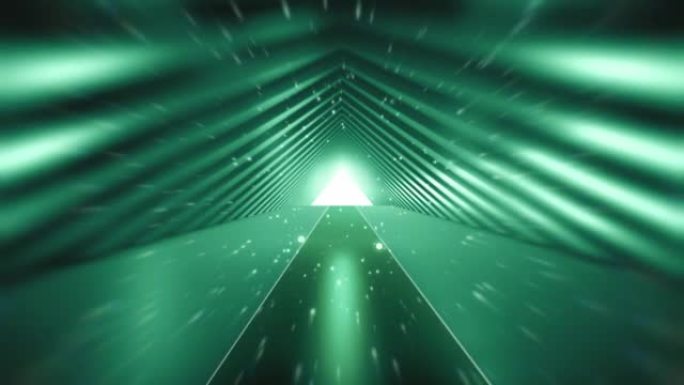 飞过未来主义的隧道。慢动作中的抽象3D动画。照明走廊的概念，室内设计，宇宙飞船，科学，技术，科学，建