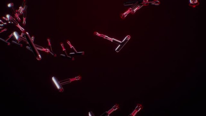 机械键形式的健康DNA带有纳米病毒。DNA变成红色并经历破坏。