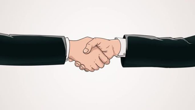 两个商人在白底前合作。握手的概念、商业协议、政治、会议、国际友谊关系、外交官握手、和平贸易政策