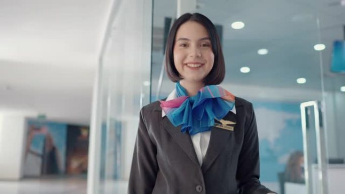 空姐的肖像准备为乘客服务。