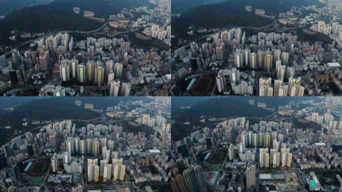 香港九龙大楼航拍俯瞰鸟瞰都市山区环境