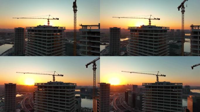 日落时鸟瞰图建筑工地