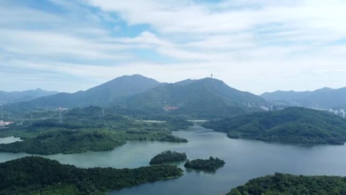 鸟瞰图深圳水库深圳水库航拍青山绿水